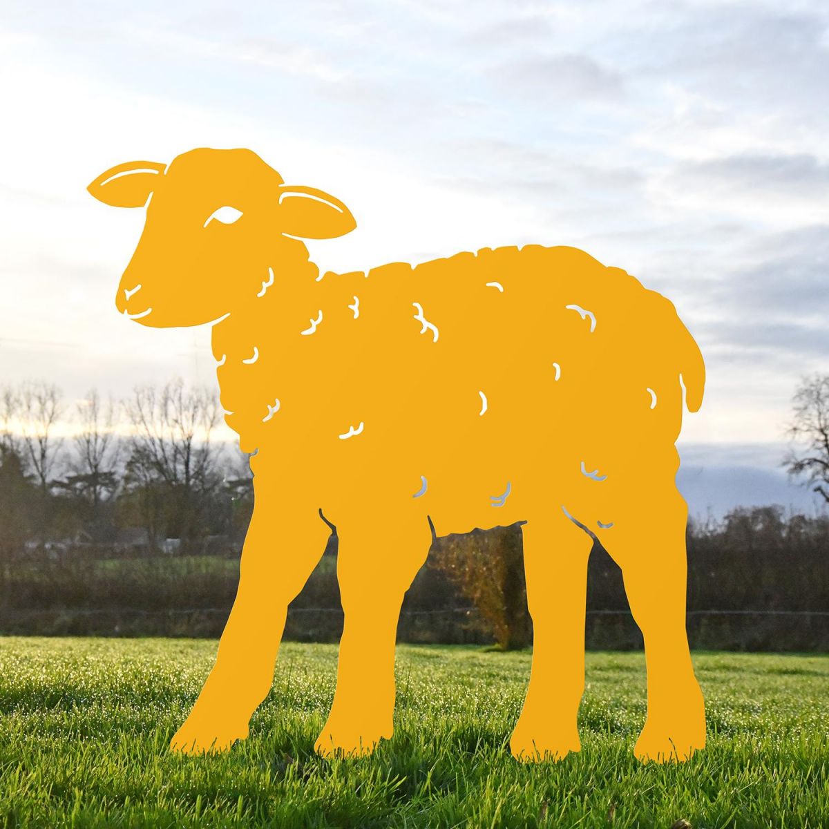Yellow Iron Curly Lamb Silhouette in Situ in the Garden