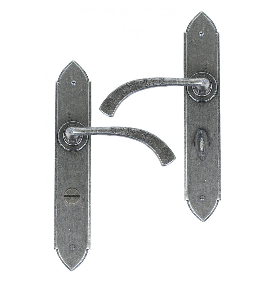 Curved Pewter Medieval Lever Handle With Bathroom Lock