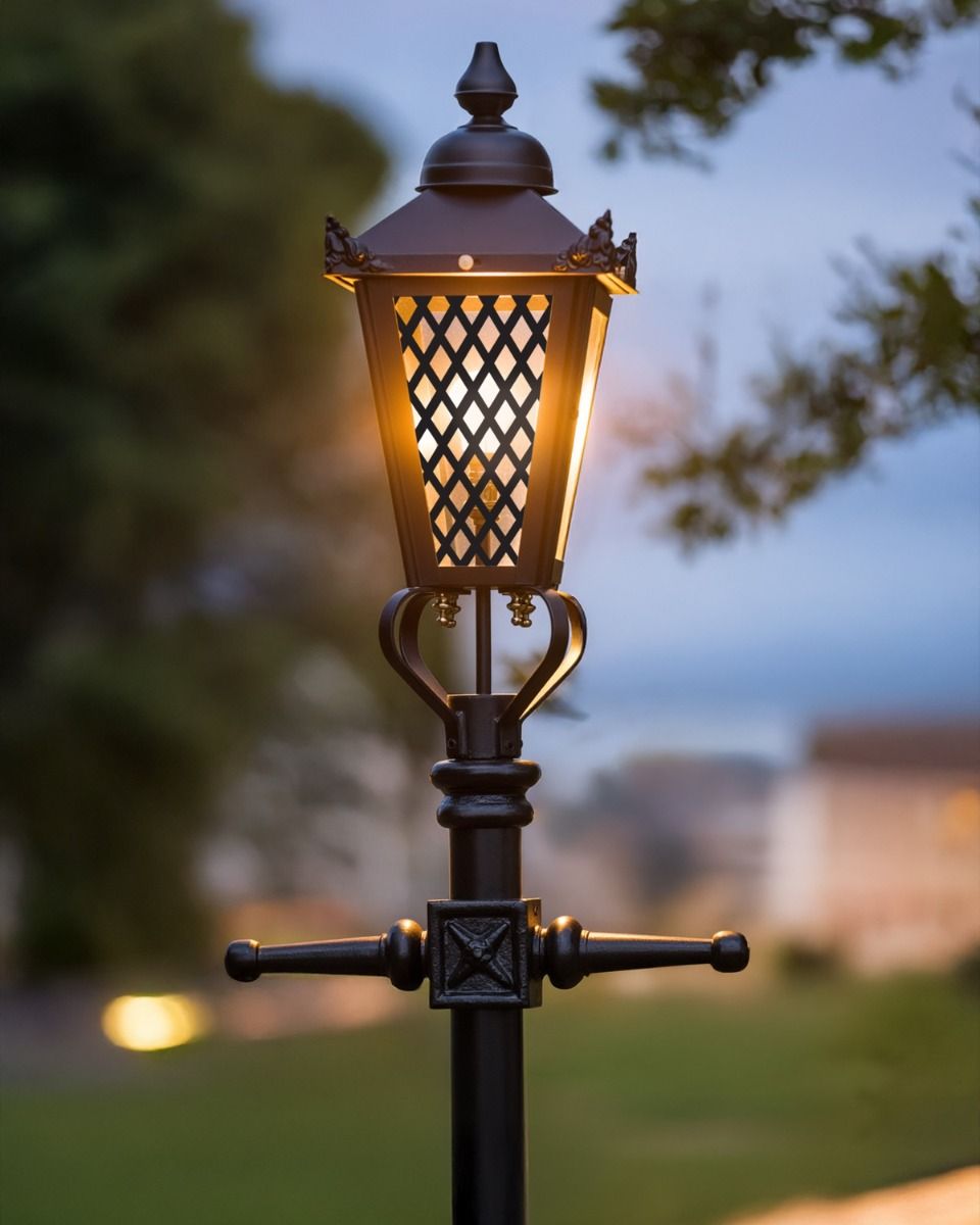 Custom Diamond Lattice Design Victorian Garden Lamp Post Positioned in a City Park- 