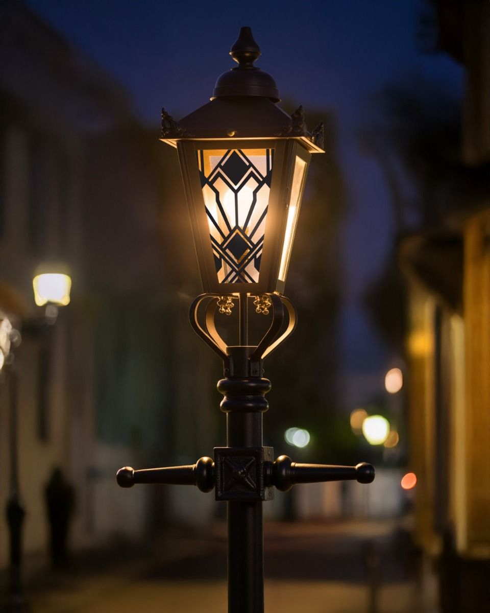 Custom Empire Mosaic Design Victorian Garden Lamp Post Positioned on a City Street