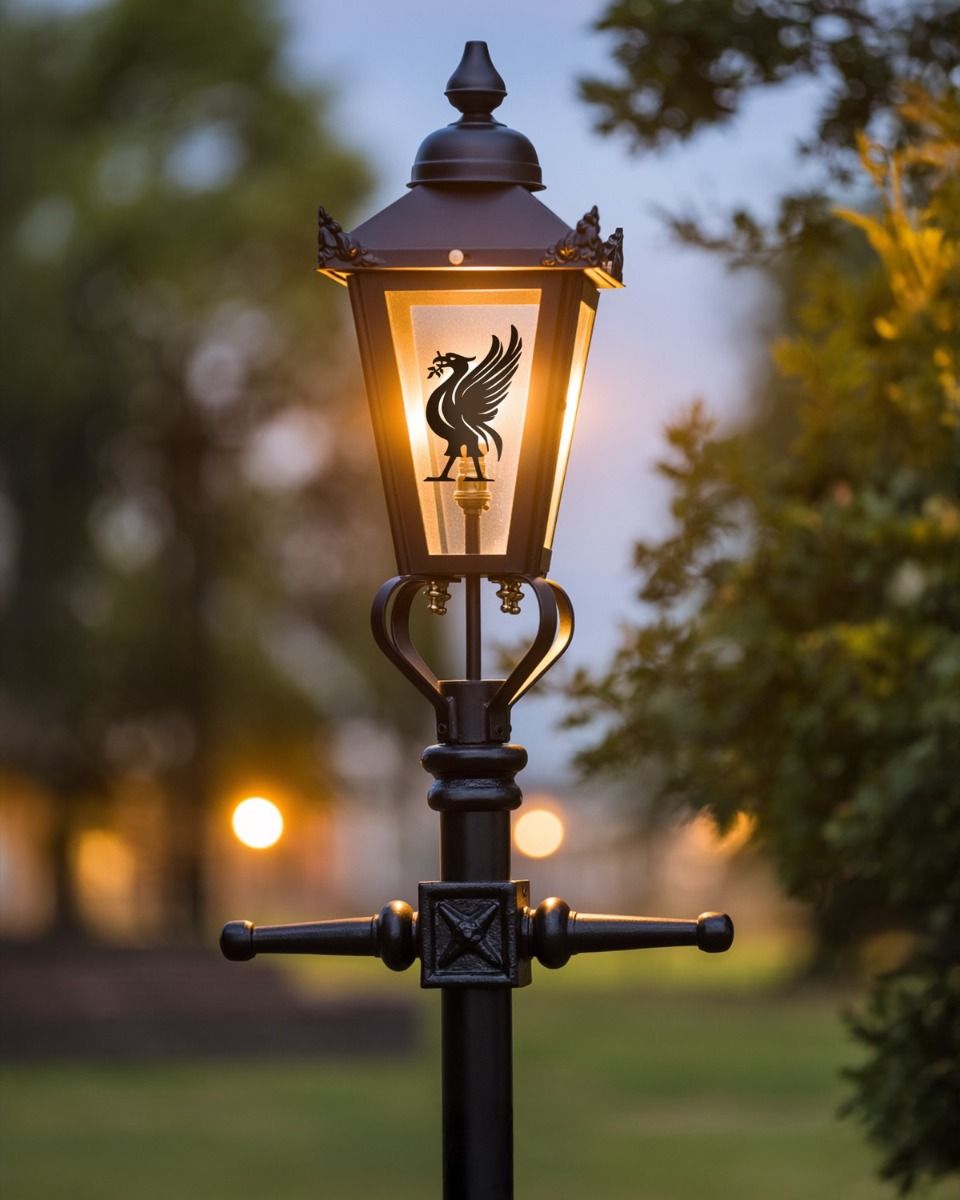 Custom Liver Bird Design Victorian Garden Lamp Post Positioned in a Grand Garden