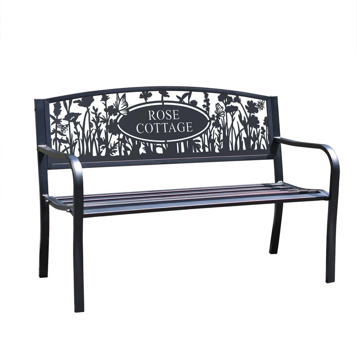 Cutomised Meadow Iron & Steel Park Bench on White Background