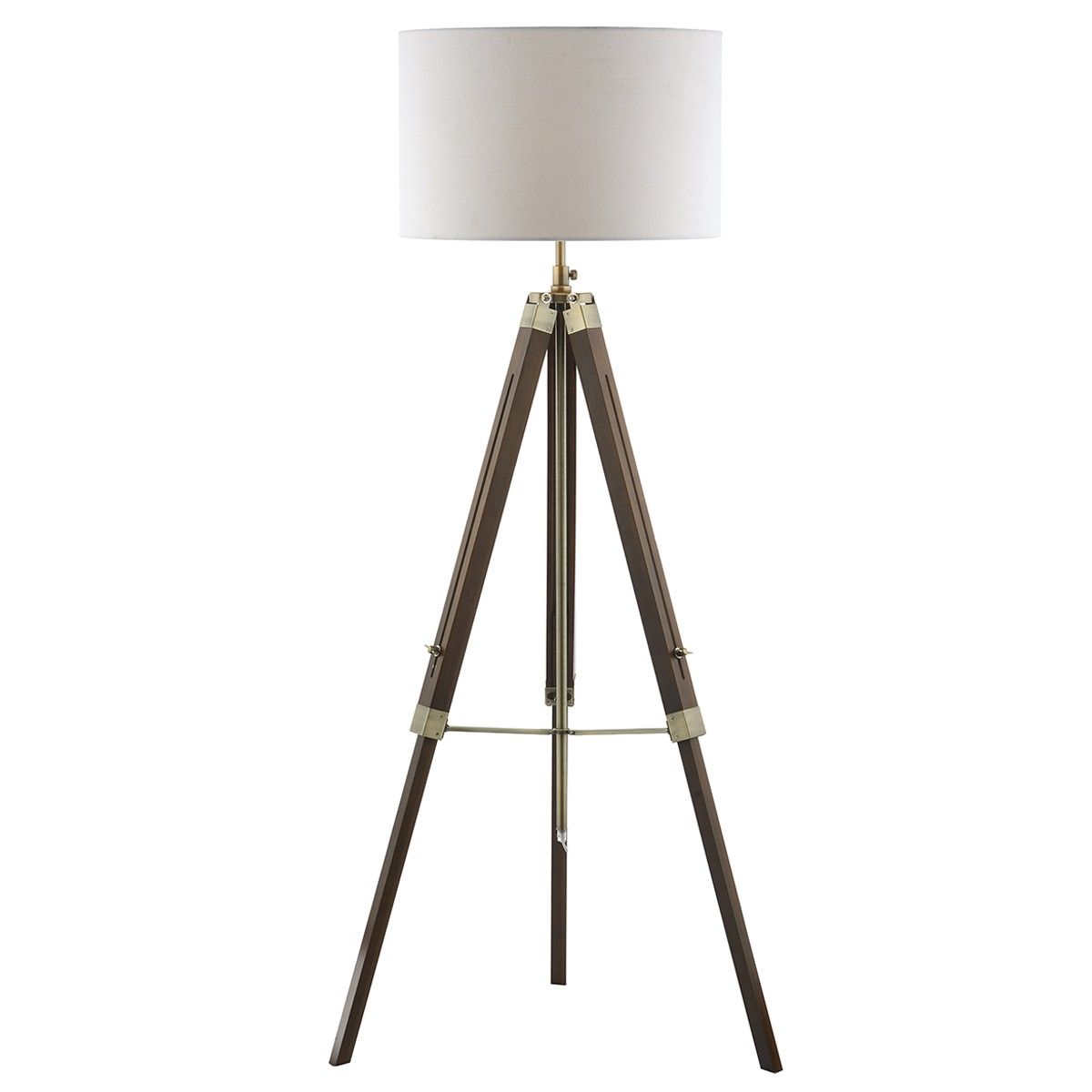 Natural Wood Tripod Design Floor Lamp with Linen Shade