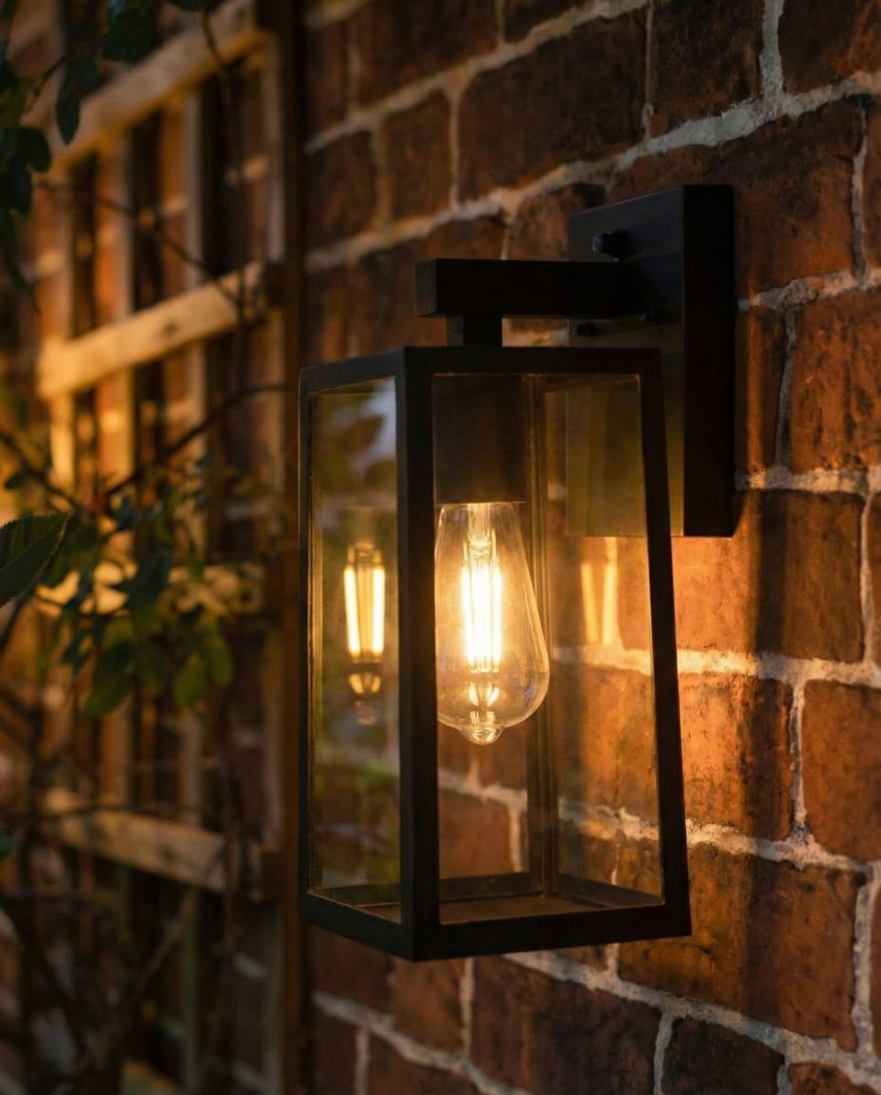 Digital representation of Davenport Garden Wall Light lit up at night