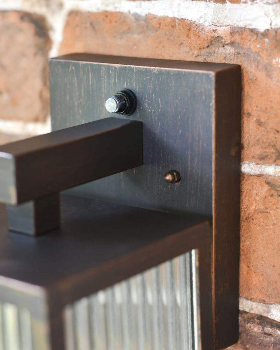 Davenport Ribbed Glass Wall Light Copper Back Plate Close Up