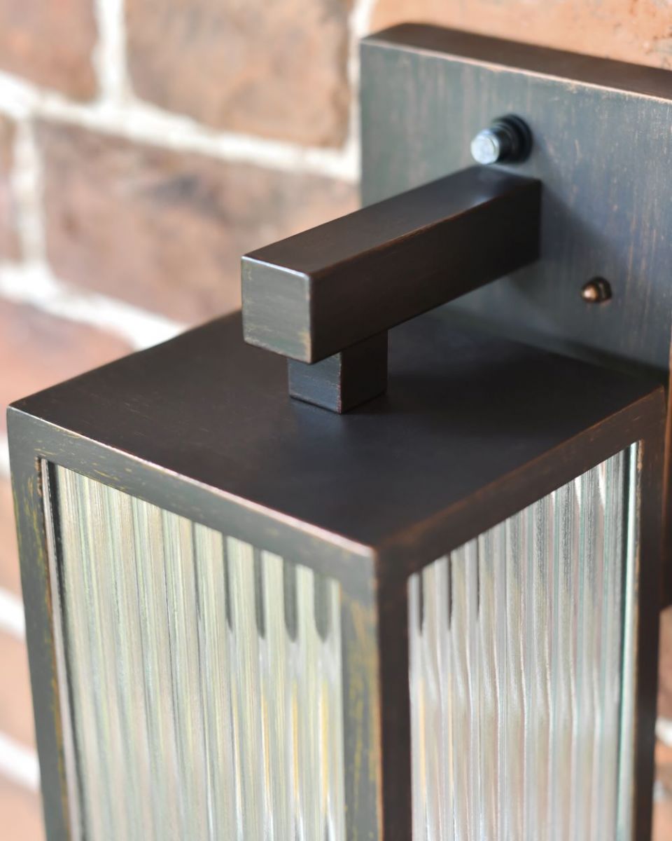 Davenport Ribbed Glass Wall Light Copper Bracket Close Up