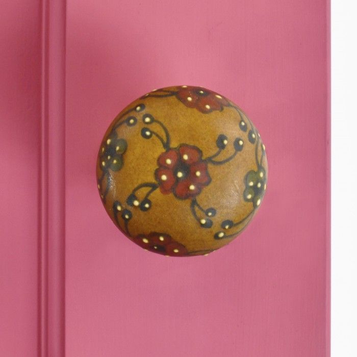 Brown and Red Flower Contemporary Bright Chrome Door Knobs