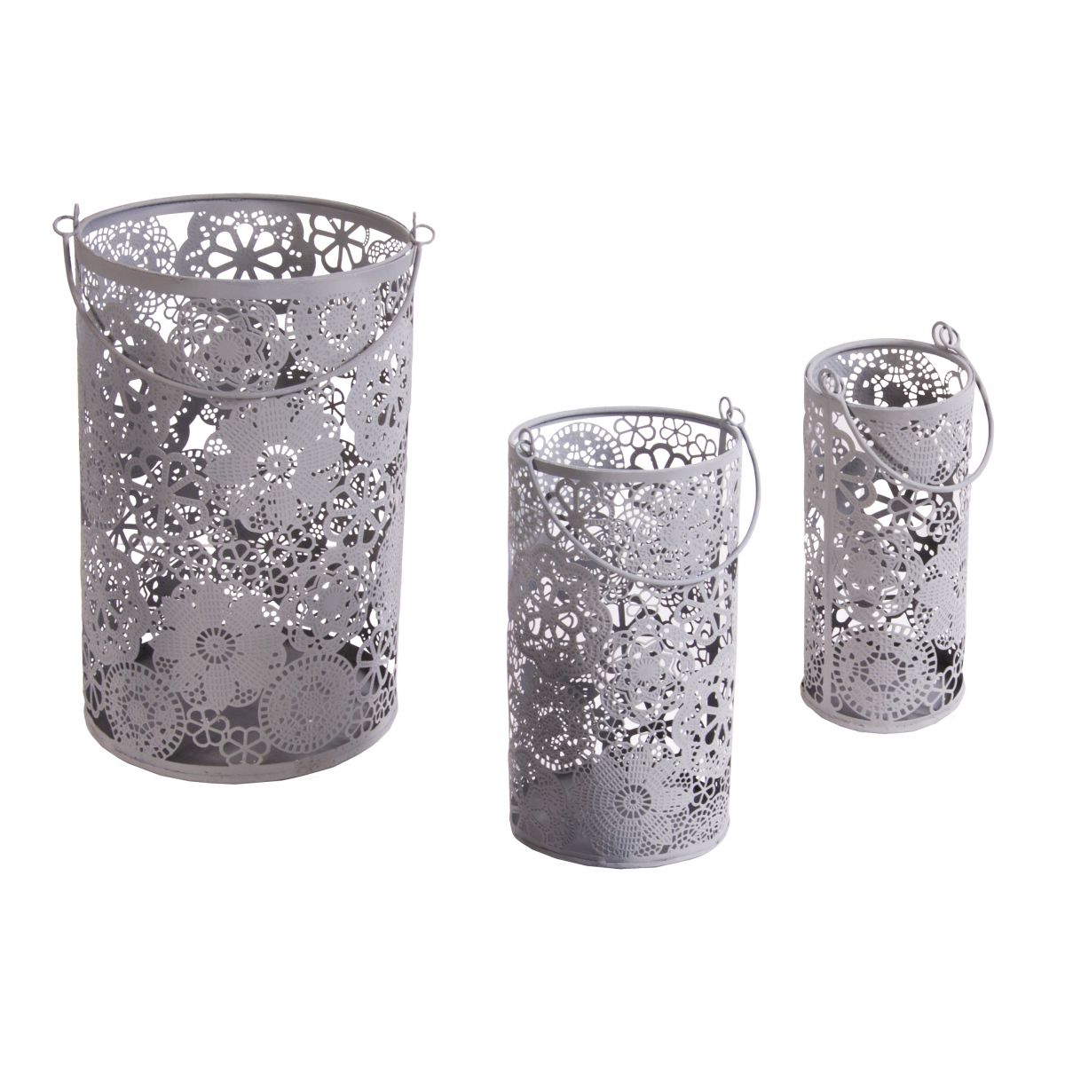 Set of three Grey Decorative Cylinder with flower detail