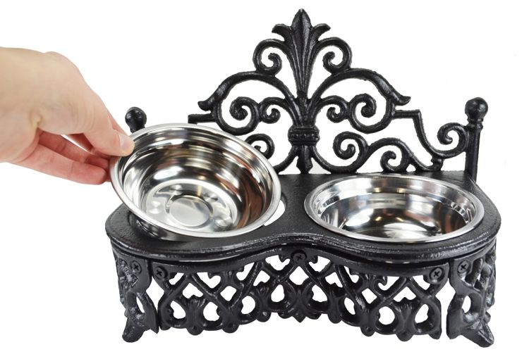 decorative ornate cast iron dog bowl