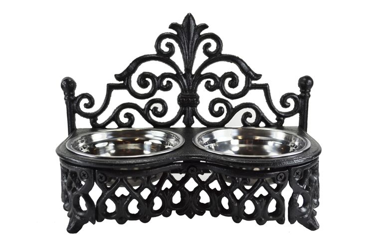 elaborate black dog feeder