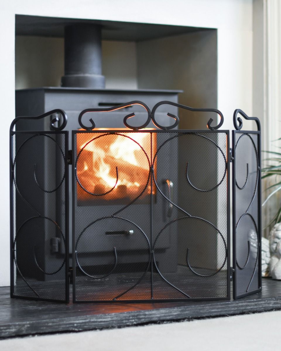 Decorative Scroll Three Fold Fire Guard