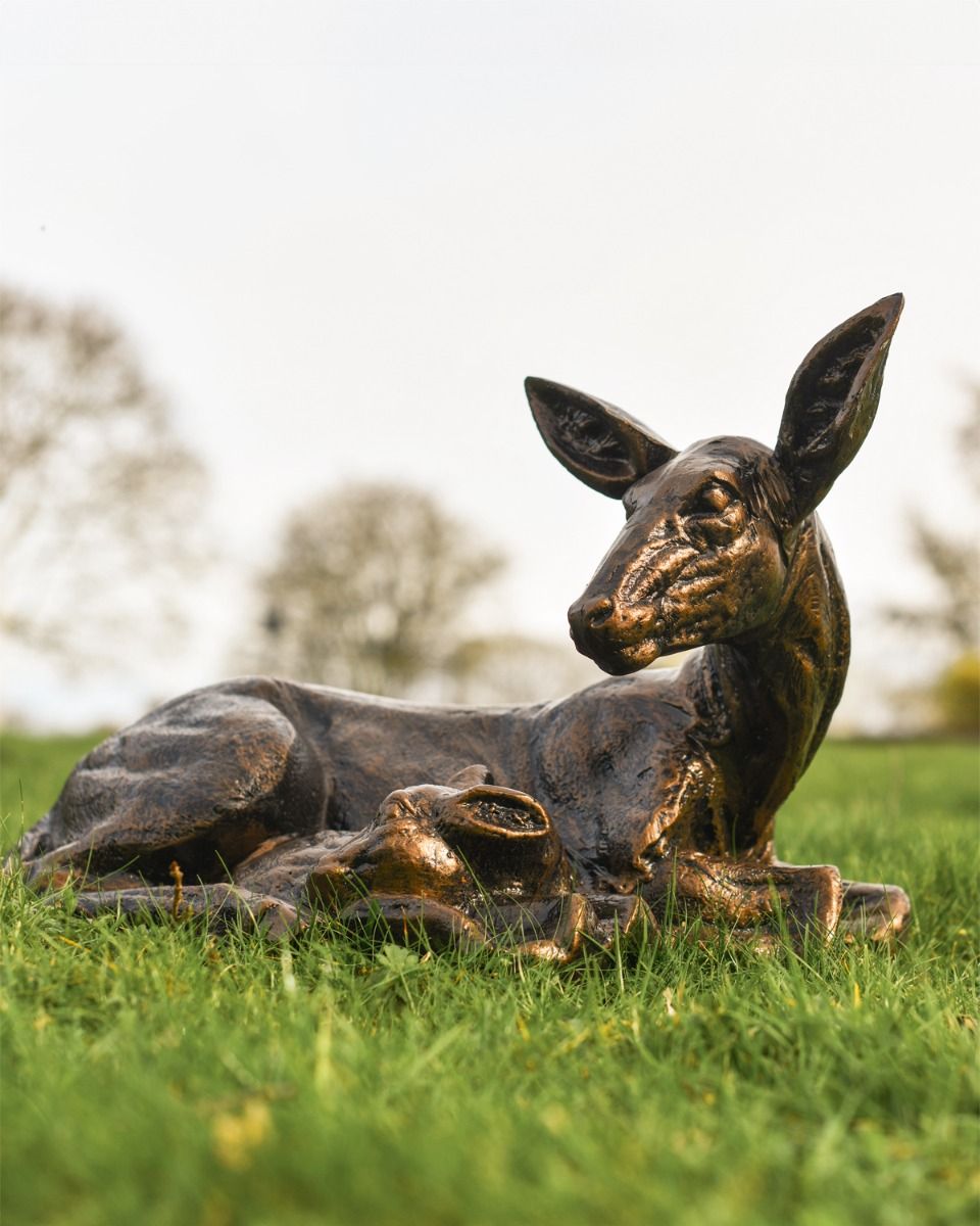 "Poppy and "Clover" Doe and Fawn Lying Down Garden Sculpture