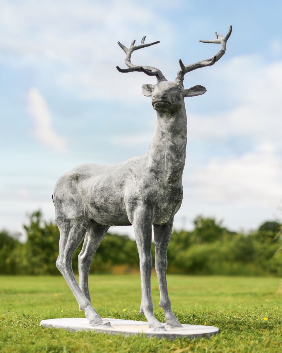 "Delksin" Lead Finished Cast Iron Stag Sculpture - Facing Right