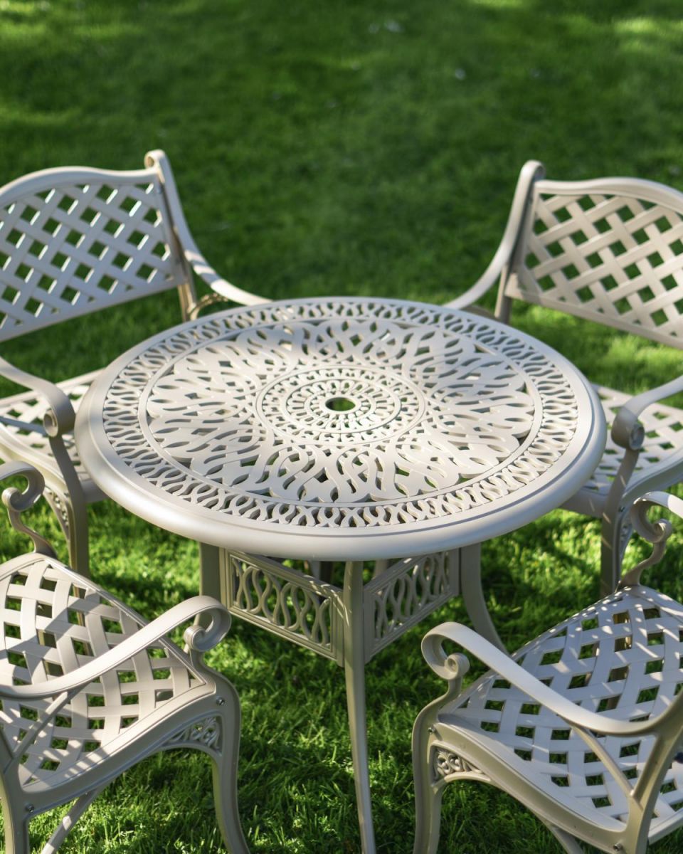 Situ Shot of Deluxe “Aether” Outdoor Four Seater Garden Table & Chair Set in Smooth Champagne