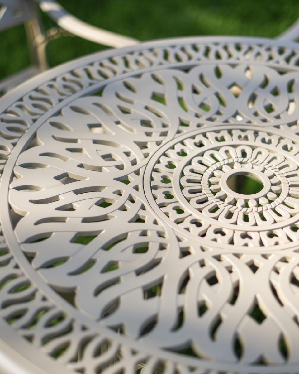 Close-Up of Circular Table for Deluxe “Aether” Outdoor Four Seater Garden Table & Chair Set in Smooth Champagne