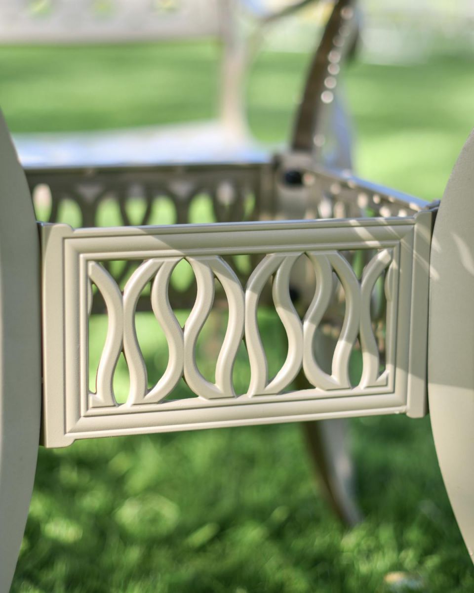 Close-Up of Support for Legs onDeluxe “Aether” Outdoor Four Seater Garden Table & Chair Set in Smooth Champagne