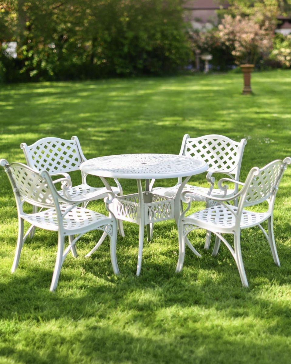 Deluxe “Aether” Outdoor Four Seater Garden Table & Chair Set in White
