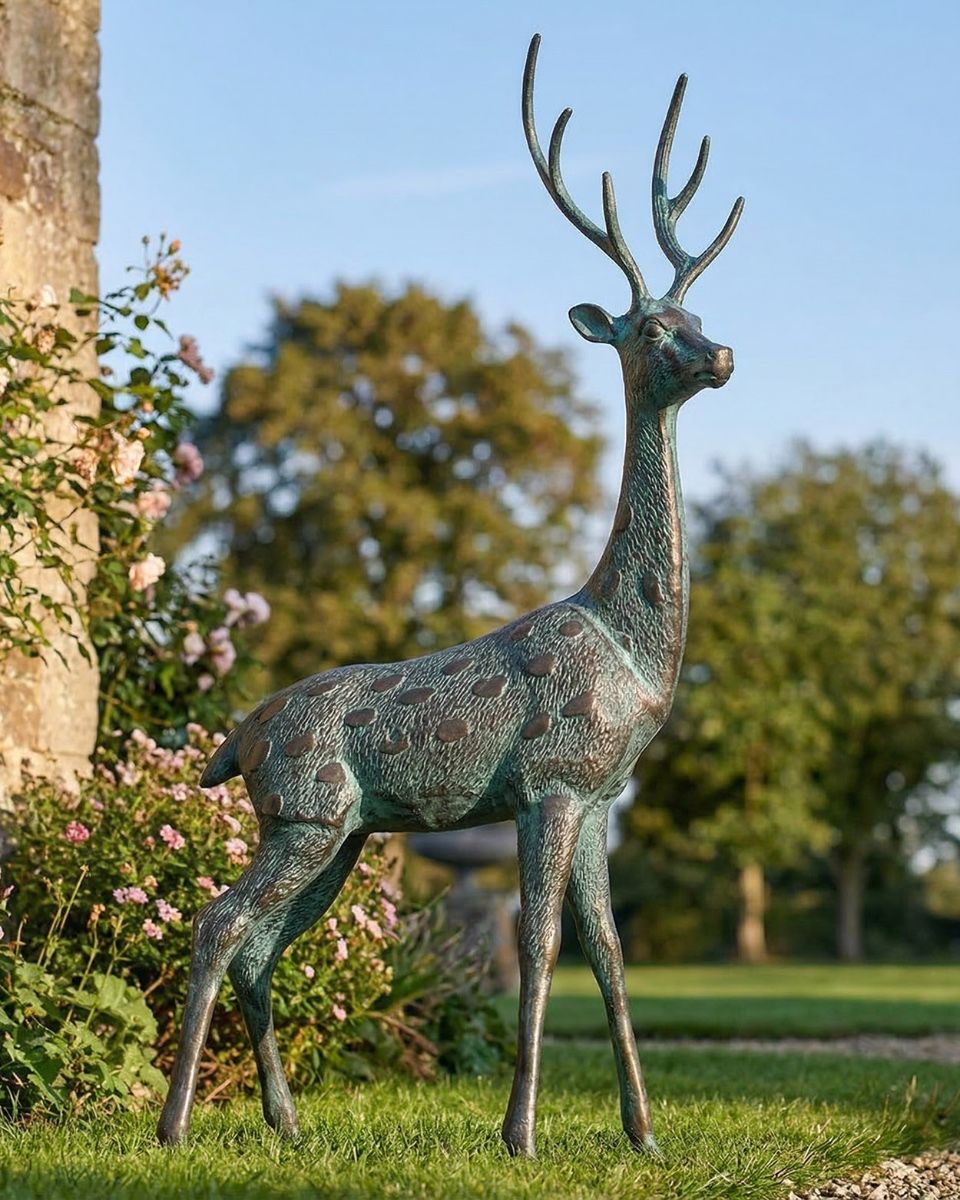 Deluxe Aged Verdigris Freestanding "Apollo" Stag Garden Sculpture digital illustration