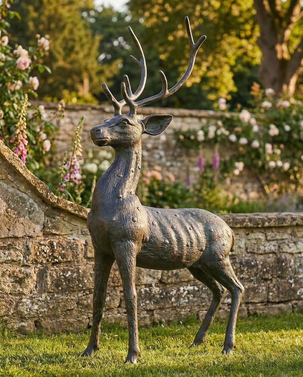 Deluxe Aged Verdigris Freestanding "Roscoe" Buck Garden Sculpture digital illustration