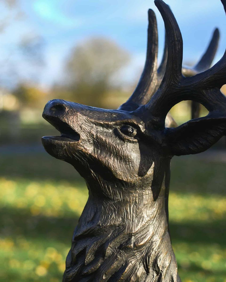 Close-Up of Face for Deluxe Antique Bronze "Goliath" Stag Garden Sculpture - Looking Forward