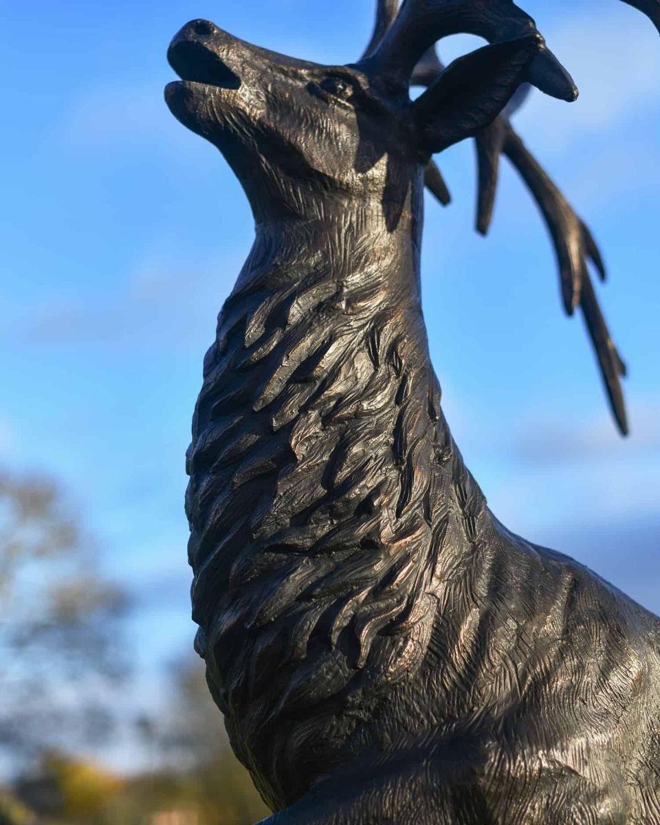 Close-Up of Deluxe Antique Bronze "Goliath" Stag Garden Sculpture