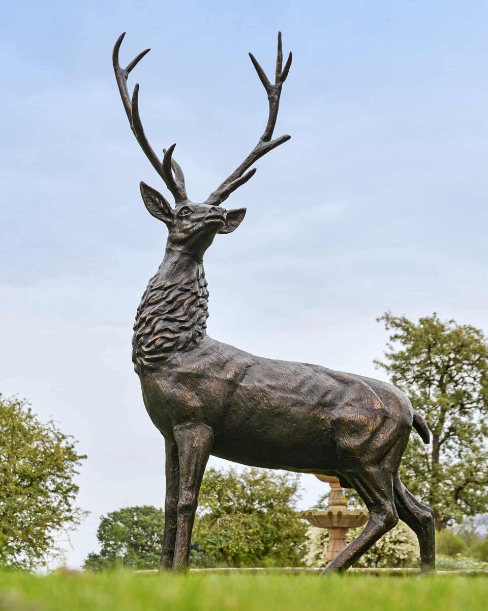 Deluxe Antique Bronze "Goliath" Stag Garden Sculpture - Looking Left