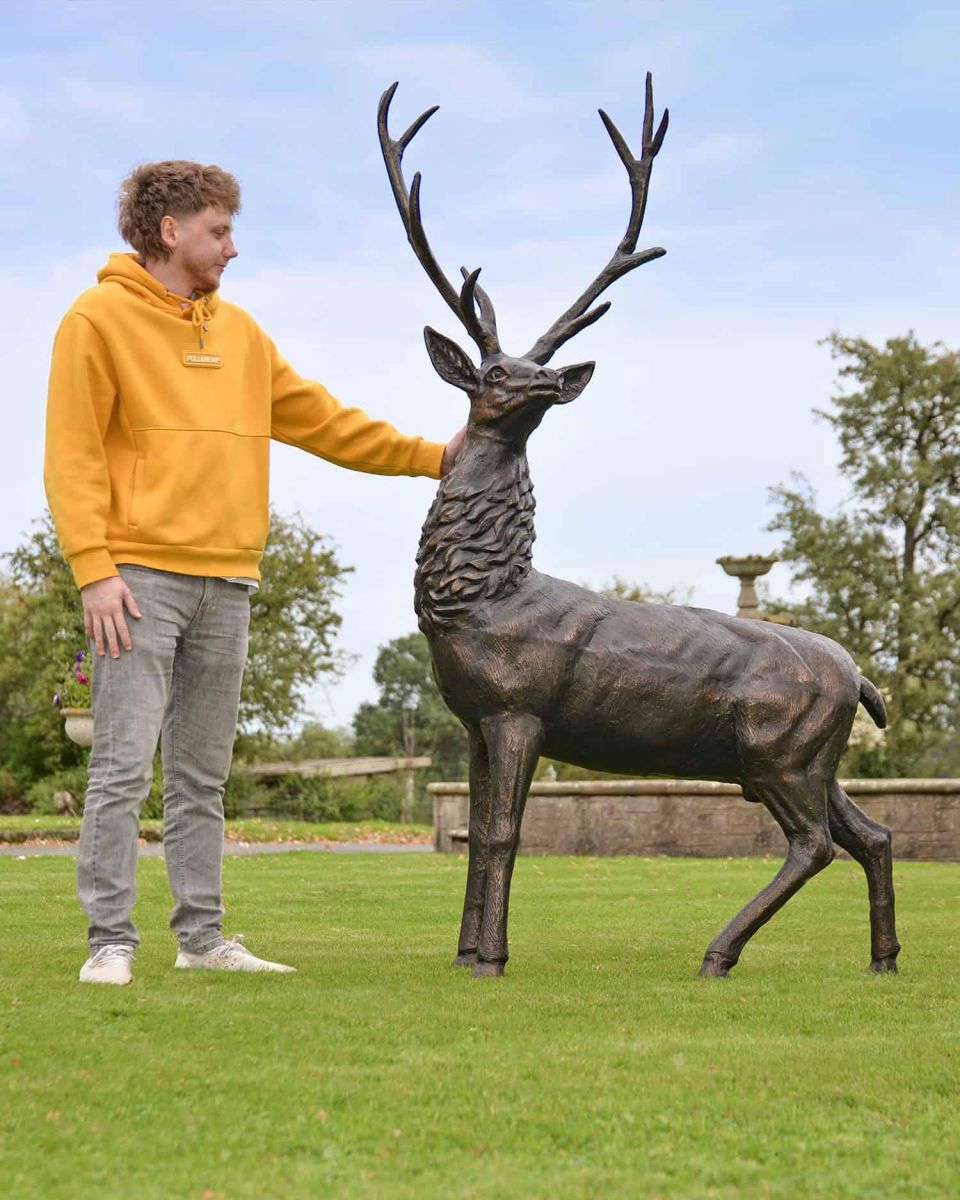 Scale Shot of Deluxe Antique Bronze "Goliath" Stag Garden Sculpture - Looking Left