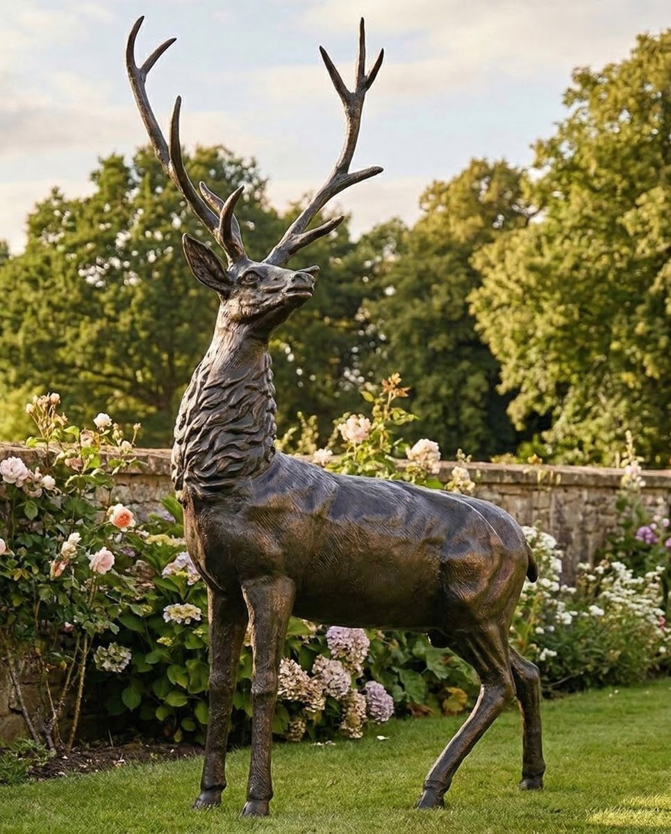 Deluxe Antique Bronze "Goliath" Stag Garden Sculpture - Looking Left digital illustration