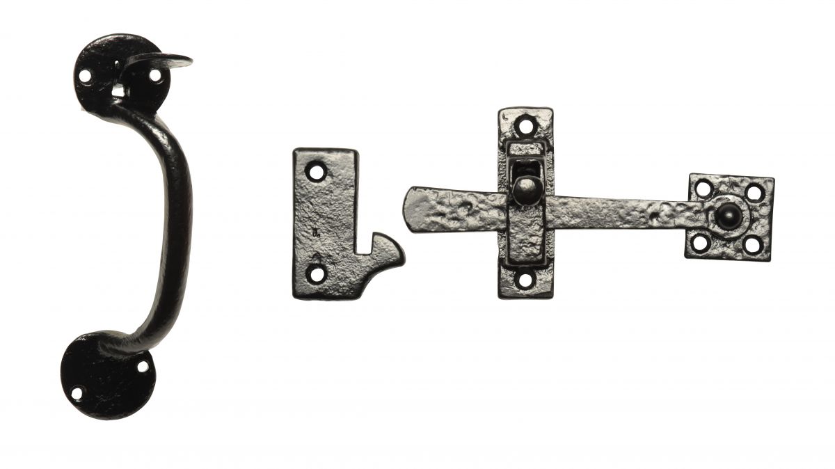 Deluxe Black Cast Iron Thumb Latch Set With Side Fixing Catch - Left Hand