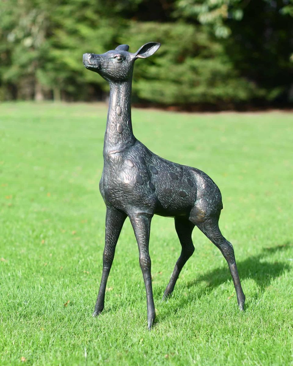 Deluxe Cast Aluminium Freestanding "Fallow" Doe Garden Sculpture in the Garden Deluxe Cast Aluminium Freestanding "Fallow" Doe Garden Sculpture in the Garden