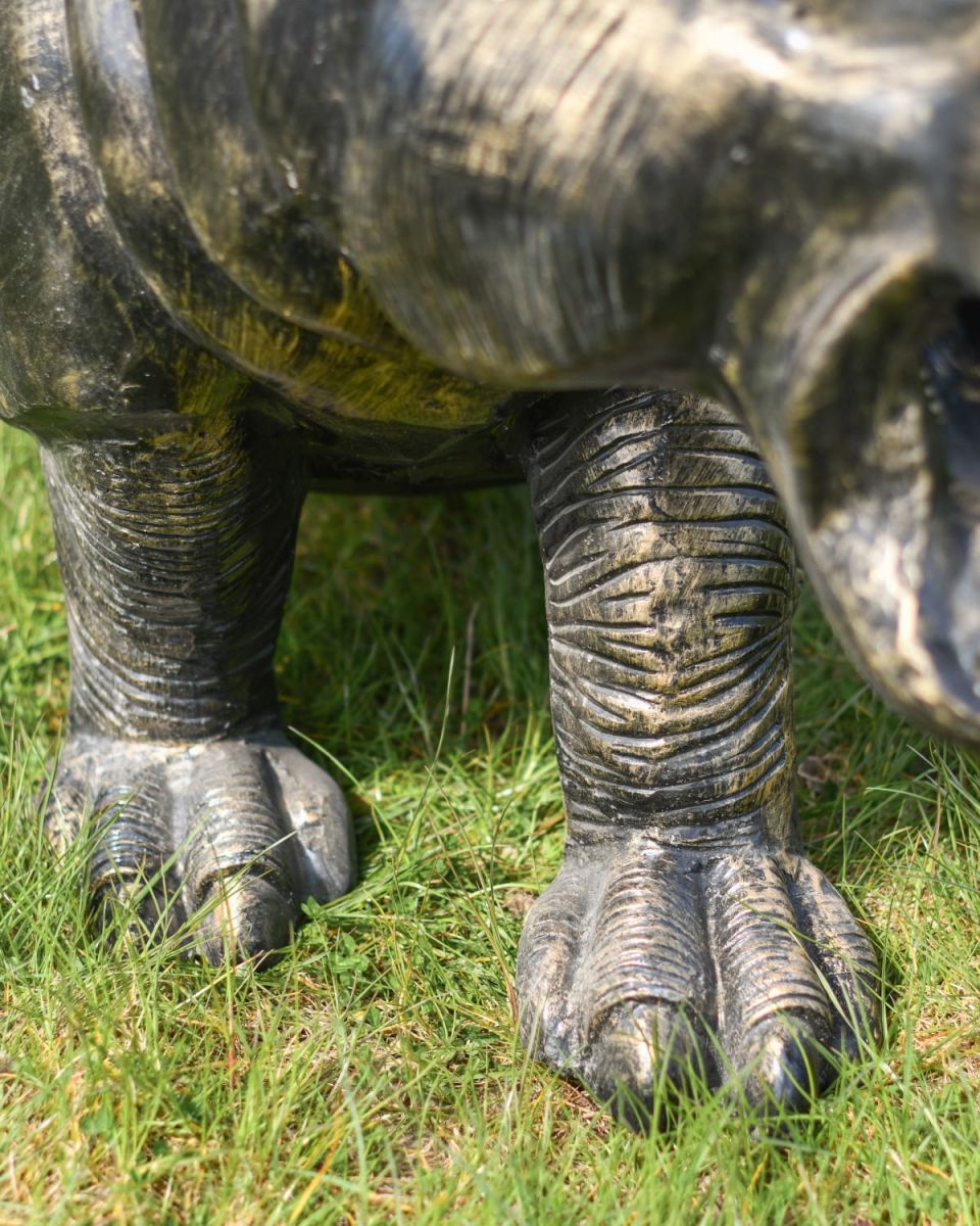 Close-Up of Feet on Deluxe Cast Aluminium Freestanding Wild Hippo Garden Sculpture in Antique Gold