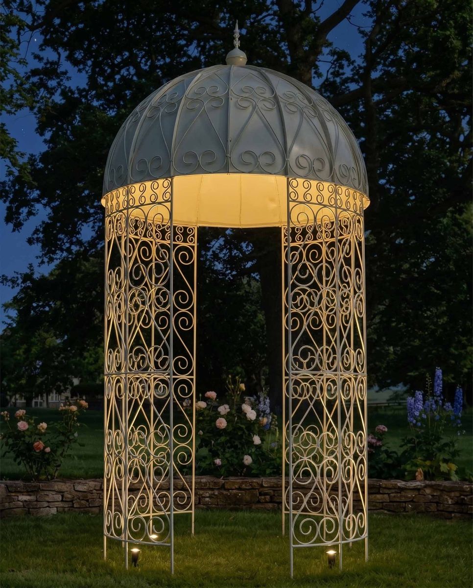 Deluxe "Lady Arundel" Wrought Iron Garden Gazebo Digital Illustration At Night 