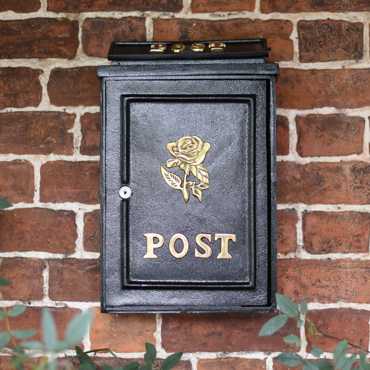 Lockable Door on the Front of the Deluxe Polished Brass “Tudor Rose” Wall Mounted Post Box