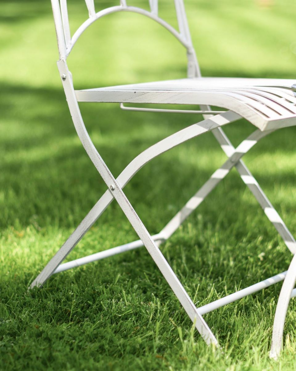 Close-Up of Chair for Deluxe Scylla Classic Outdoor Two Seater Bistro Set in Antique White