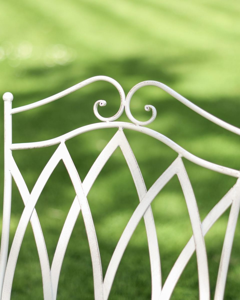 Extreme Close-Up of Backrest for Chairs on Deluxe Scylla Classic Outdoor Two Seater Bistro Set in Antique White