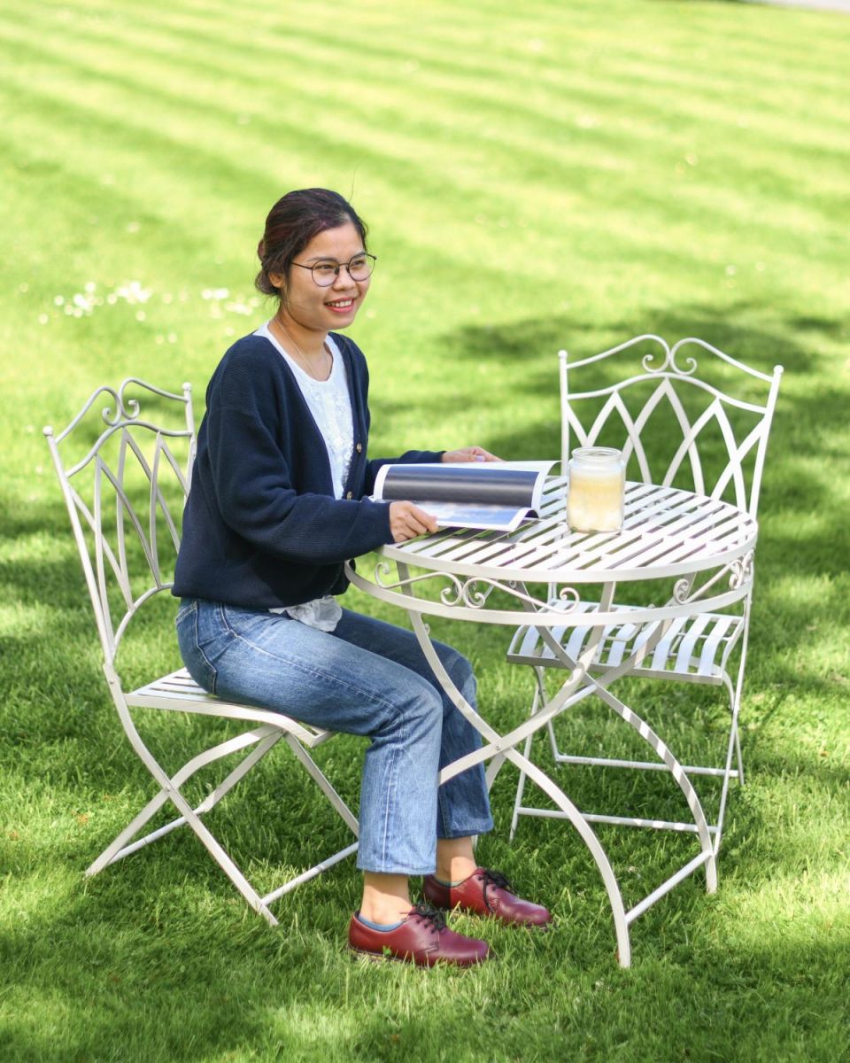 Scale Shot of Deluxe Scylla Classic Outdoor Two Seater Bistro Set in Antique White