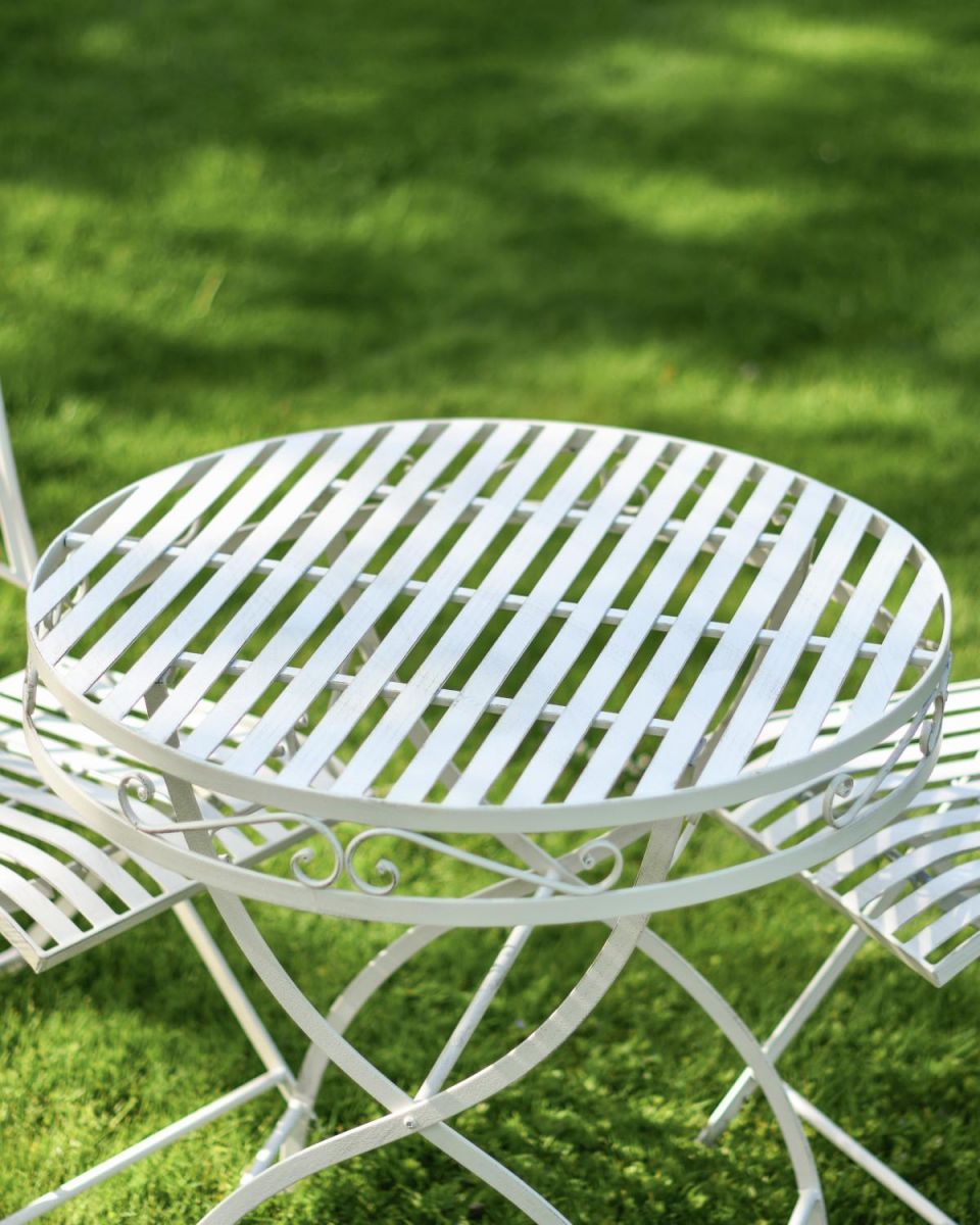 Deluxe Scylla Classic Outdoor Two Seater Bistro Set in Antique White in Situ