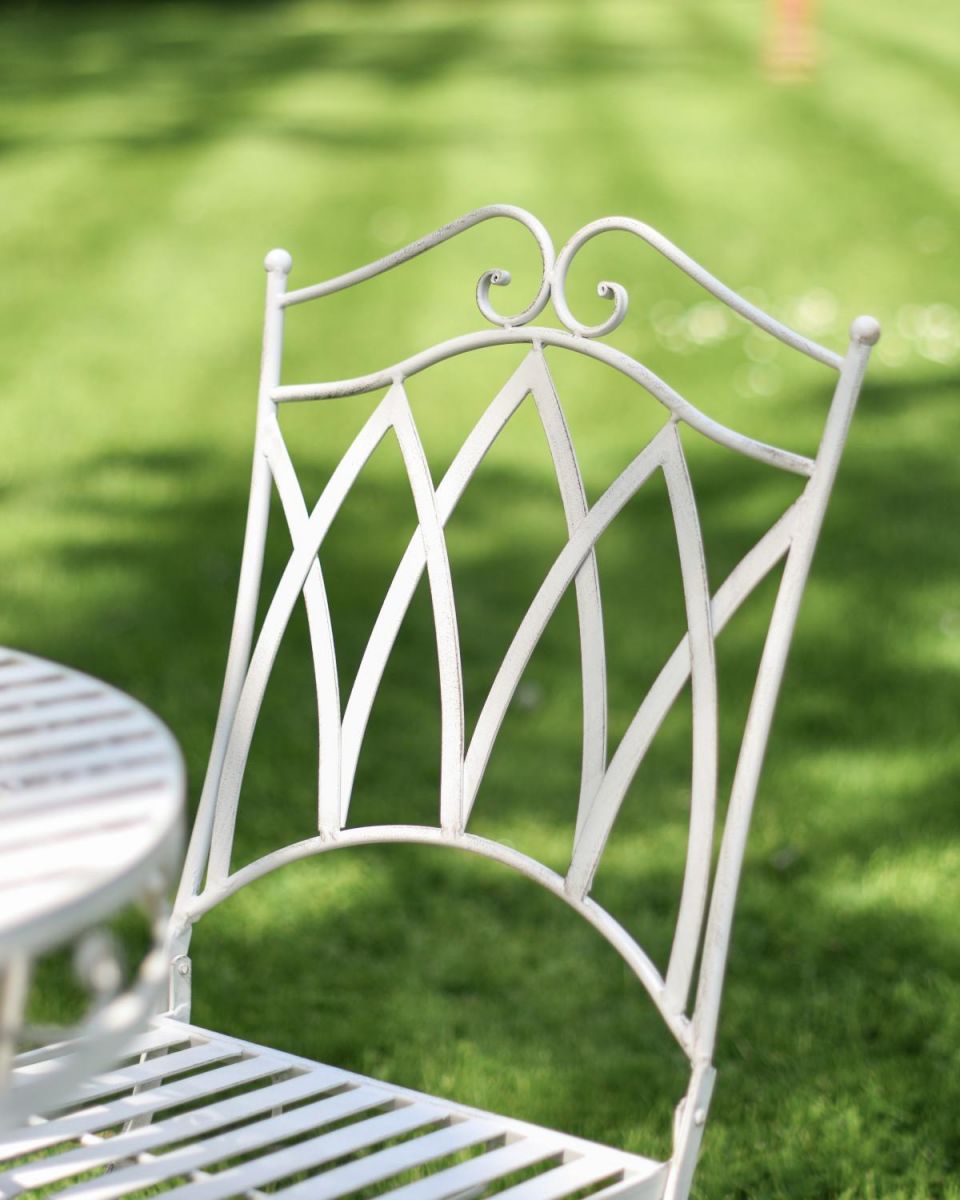 Close-Up of Backrest for Chairs on Deluxe Scylla Classic Outdoor Two Seater Bistro Set in Antique White