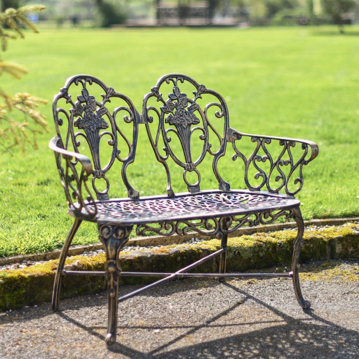 Deluxe Two-Seater Cast Aluminium "Rosebud" Garden Bench