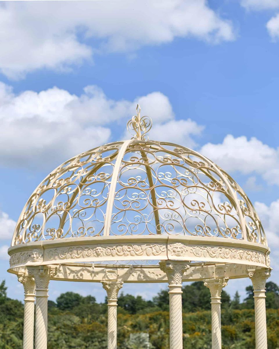 Close-Up of Deluxe Wrought Iron "Aurelia" French Cream Gazebo Close-Up of Deluxe Wrought Iron "Aurelia" French Cream Gazebo