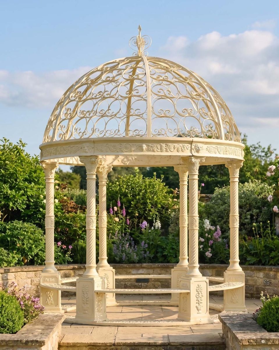 Deluxe Wrought Iron "Aurelia" French Cream Gazebo