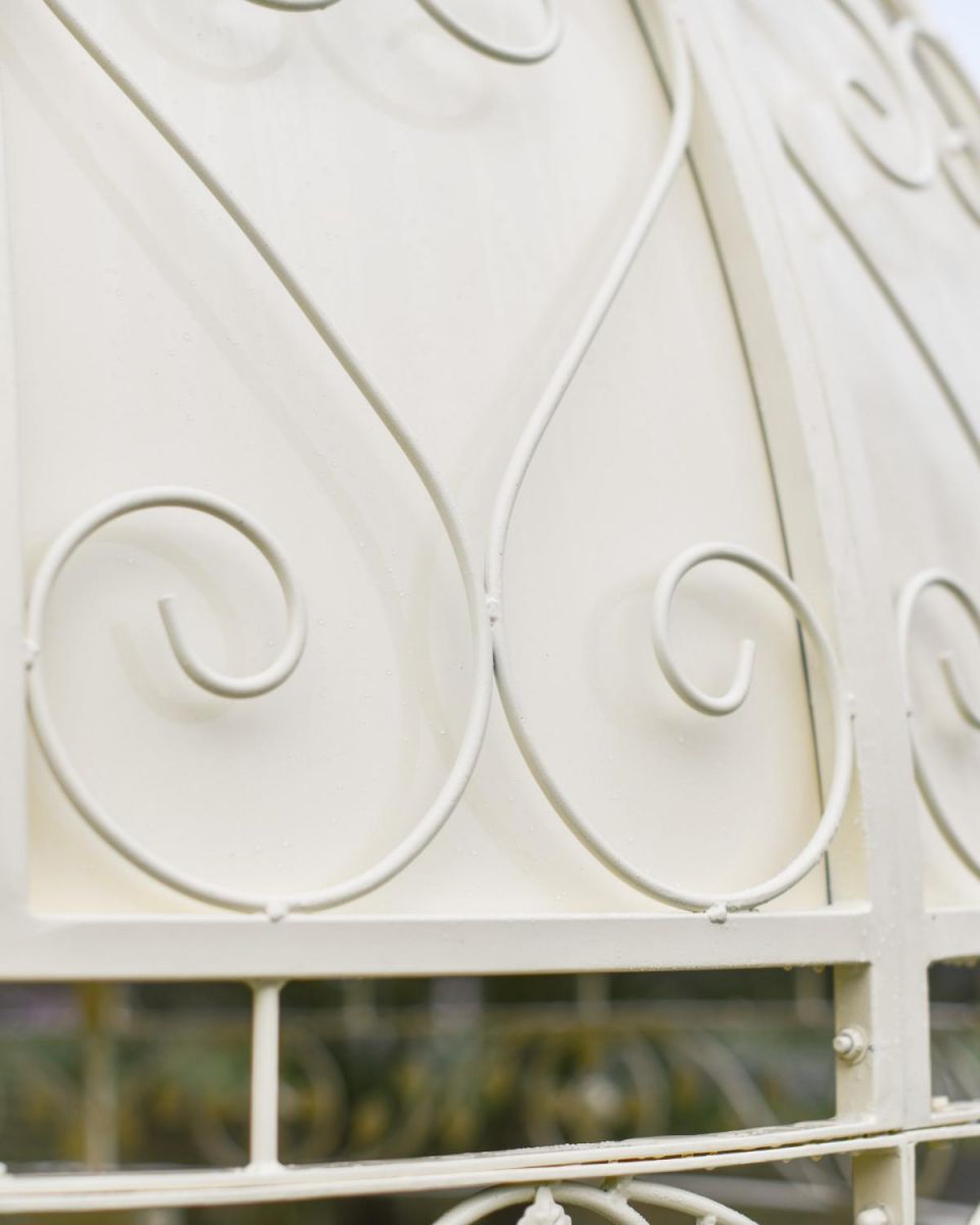 Close Up of "Demeter"s Dwelling" Cream Gazebo Scrollwork