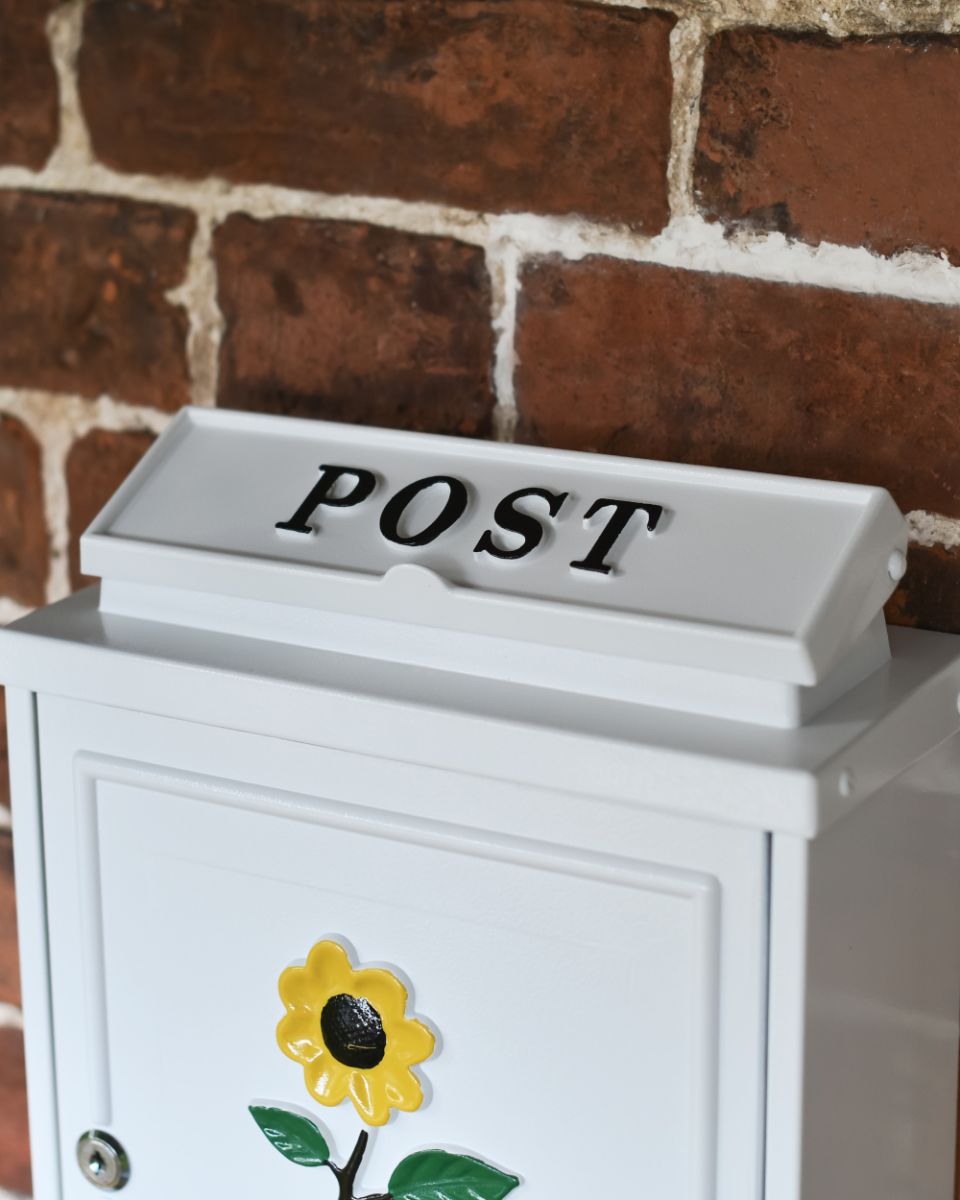 Details On The White "Oxford" Sunflower Wall Mounted Post Box