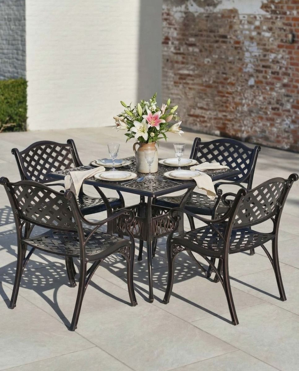 Digital Illustration of the Antique Copper "Dorton Four Seater Furniture Set Dressed For Dining