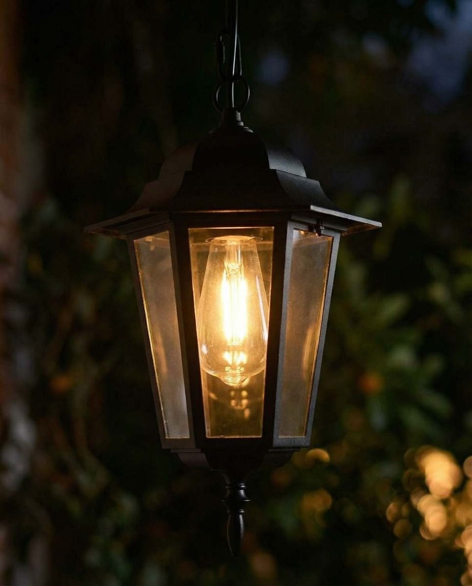 Digital Illustration of the "Ashbourne" Chain Hanging Porch Light Illuminated at Night