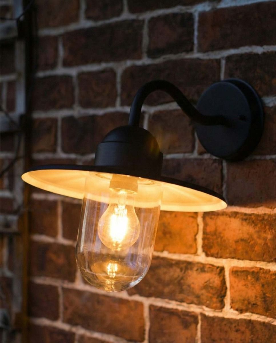 Digital Illustration of the "Brooklyn" Contemporary Black Swan Neck Wall Light Illuminated at Night