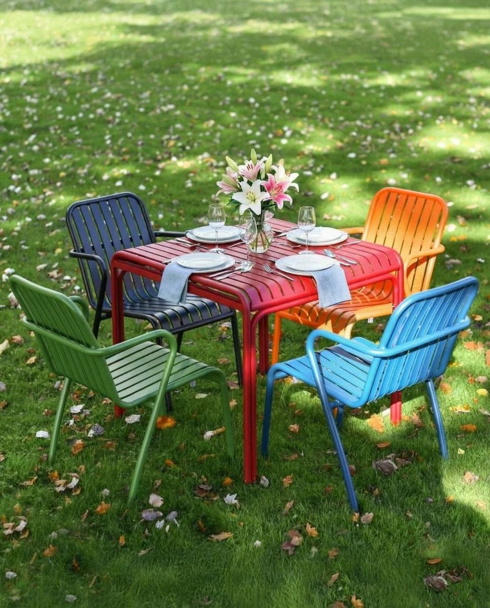 Digital Illustration of the "Chrysolina" Pop Art Four Seat Table and Chair Set Dressed For Dining