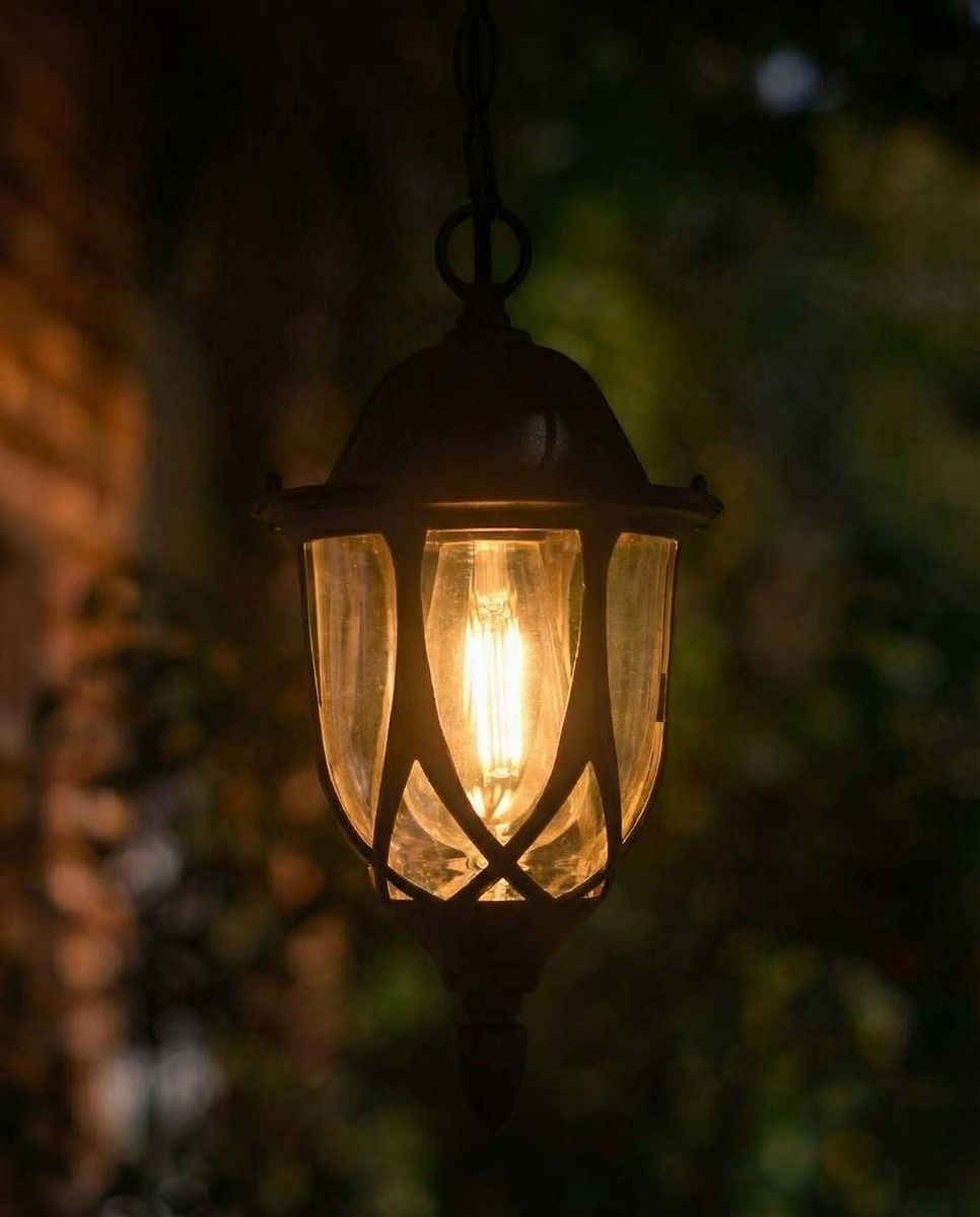 Digital Illustration of the "Oakham" Chain Hanging Porch Light Illuminated at Night