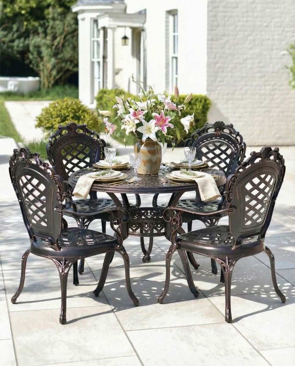 Digital Illustration of the Antique Copper "Caversham" Four Seater Furniture Set Dressed for Dining