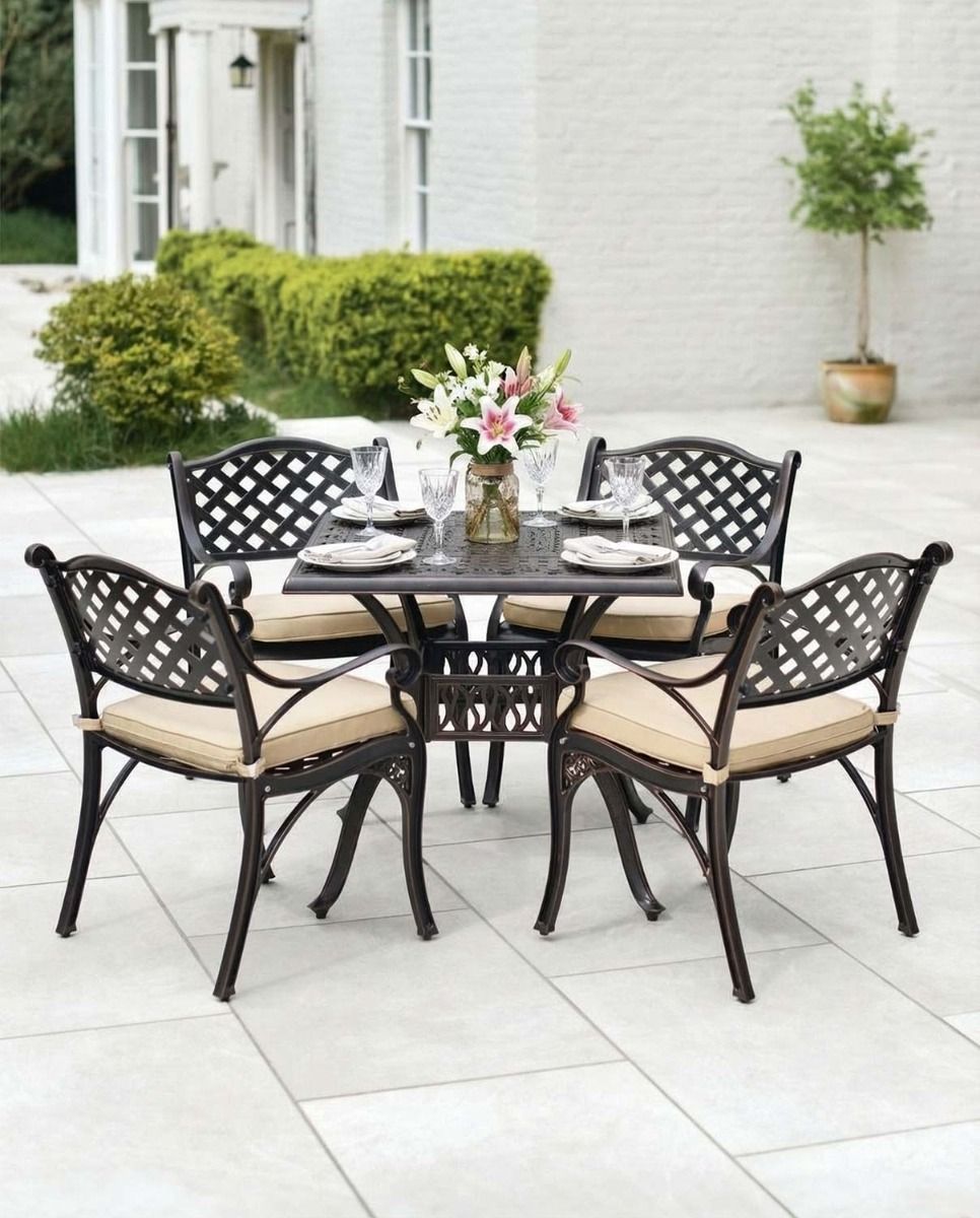 Digital Illustration of the Antique Copper "Kelston" Four Seater Furniture Set Dressed For Dining